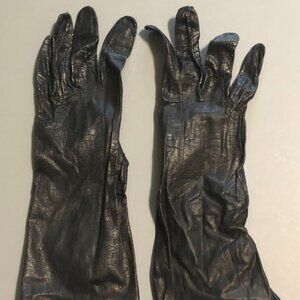 VINTAGE BLACK KISLAV KID LEATHER FRENCH DRIVING OR EVENING GLOVES SIZE 7